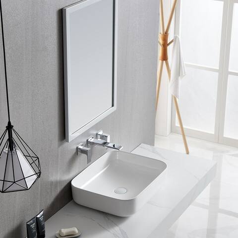 Eridanus 20" Rectangle White Ceramic Countertop Bathroom Vessel Sink
