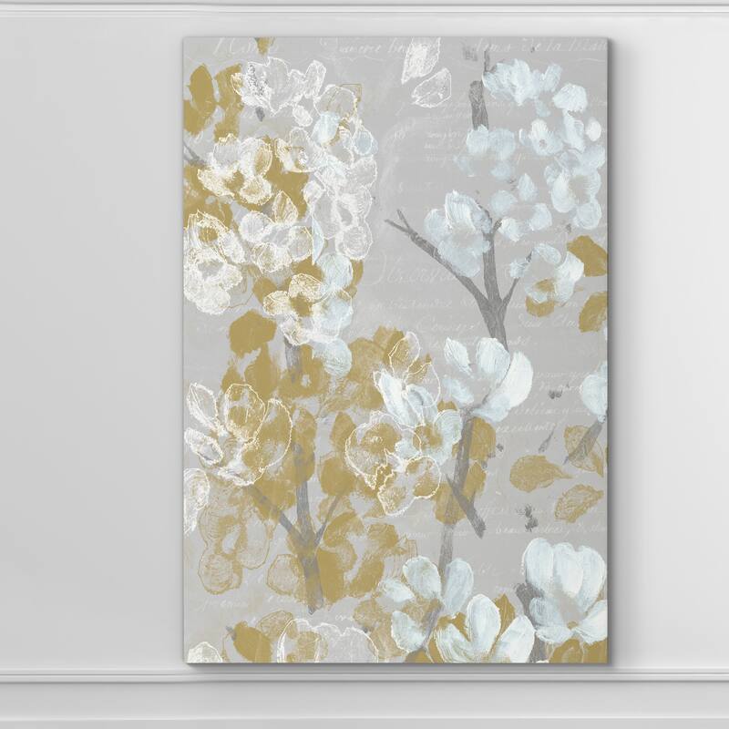 Mustard on Grey Blooms II-Premium Gallery Wrapped Canvas