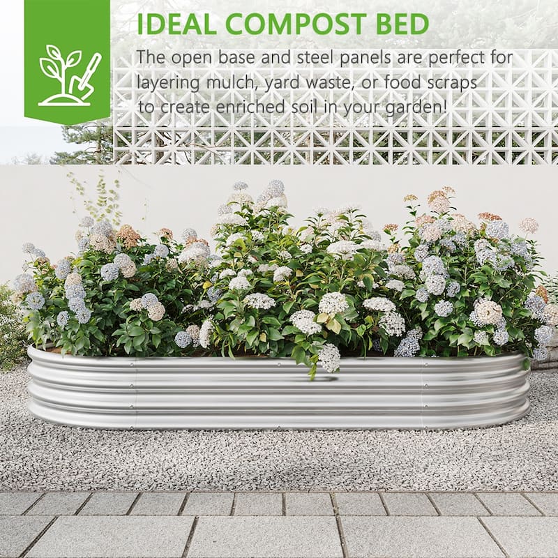 Outdoor Oval Galvanized Metal Raised Garden Bed Kit - 7.4 x 3.7 x 1 ft