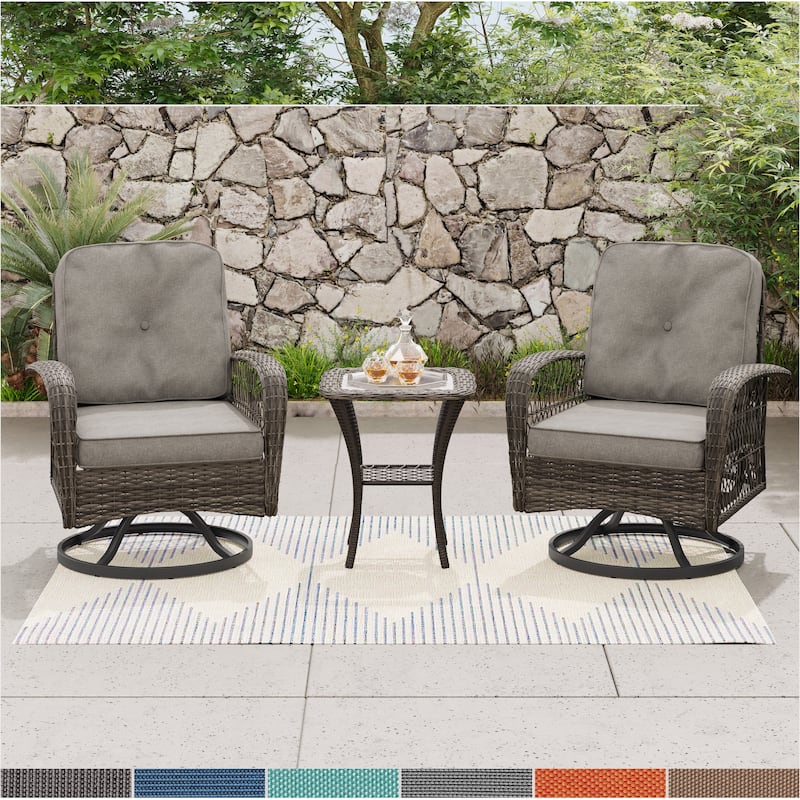 Corvus Livorno Outdoor 3-piece Steel Wicker Swivel Chat Set