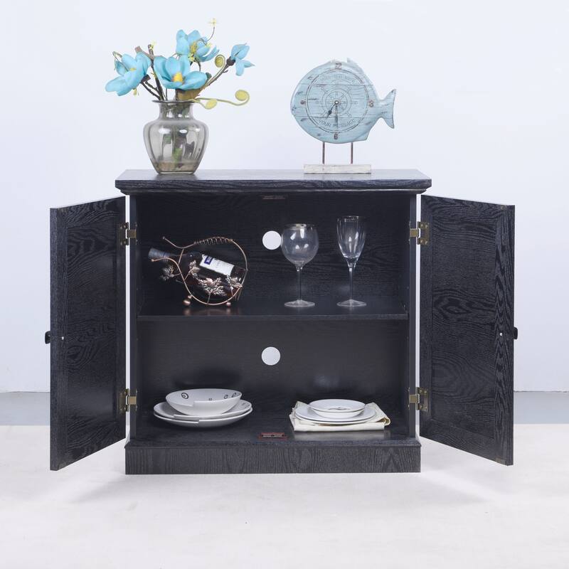 Sideboard Cabinet with Acrylic Mirrored Doors, Wooden Kitchen Pantry Storage Cabinet, Accent Cabinet with Adjustable Shelf