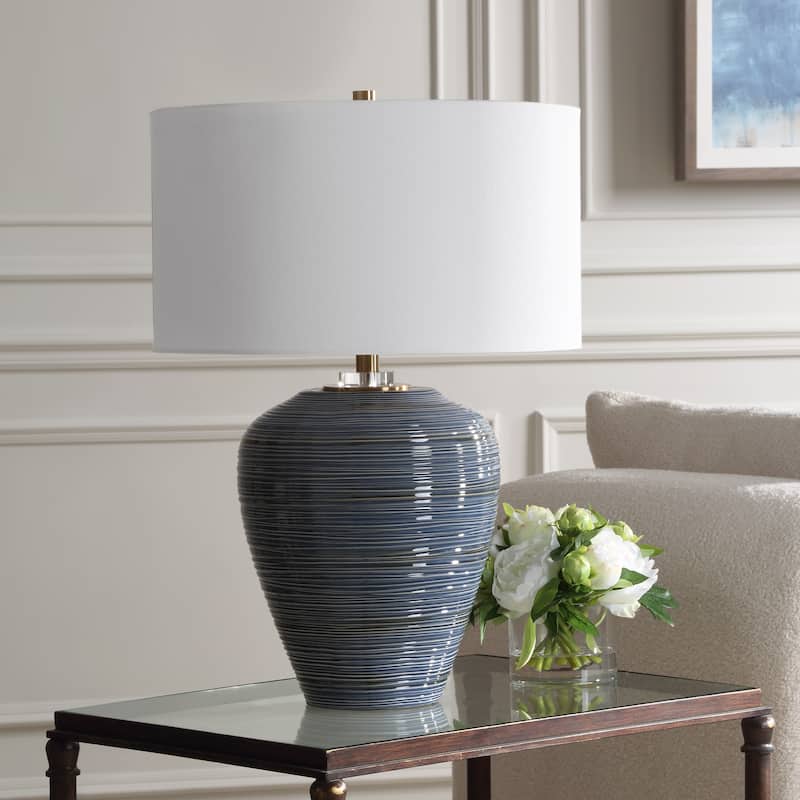 Uttermost Moher Glossy Blue Table Lamp - 26'' H X 18'' W X 18'' D