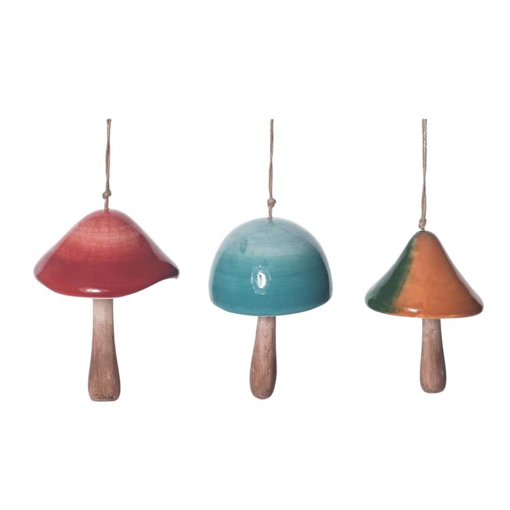 Transpac Ceramic Small Mushroom Bell Set of 3 Home Decorations Spring