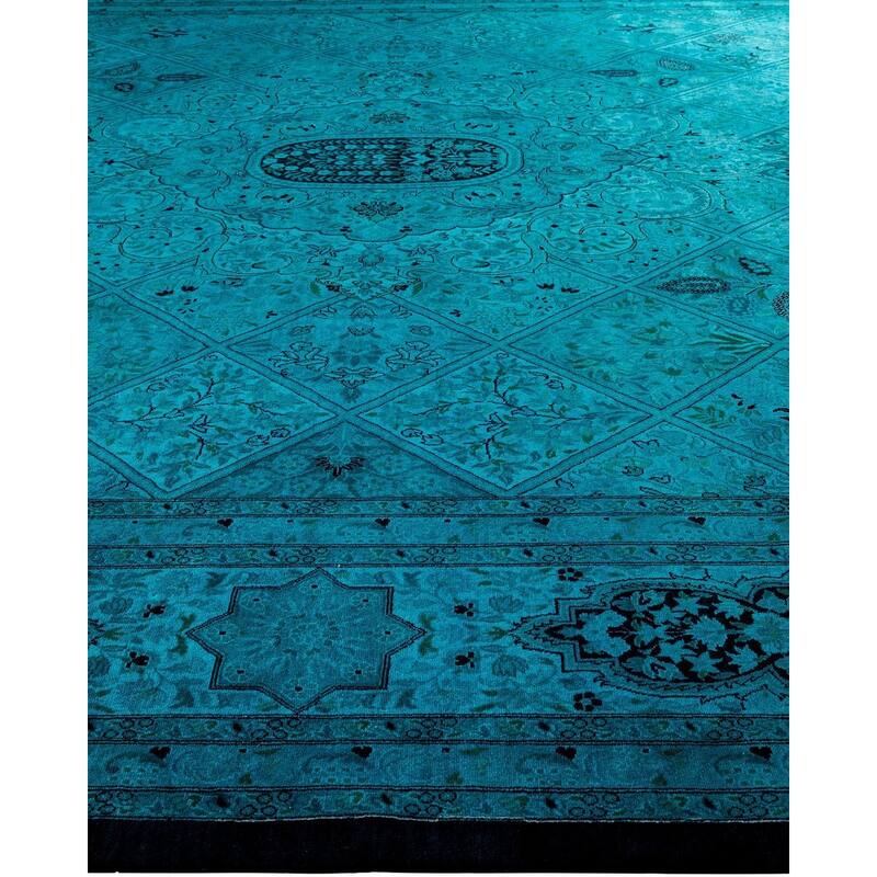 Overton Hand Knotted Wool Vintage Inspired Modern Contemporary Overdyed Blue Area Rug - 12' 2" x 18' 6"