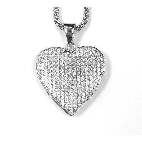 White 12mm Heart Cubic Zirconia 925 Sterling Silver Pendant