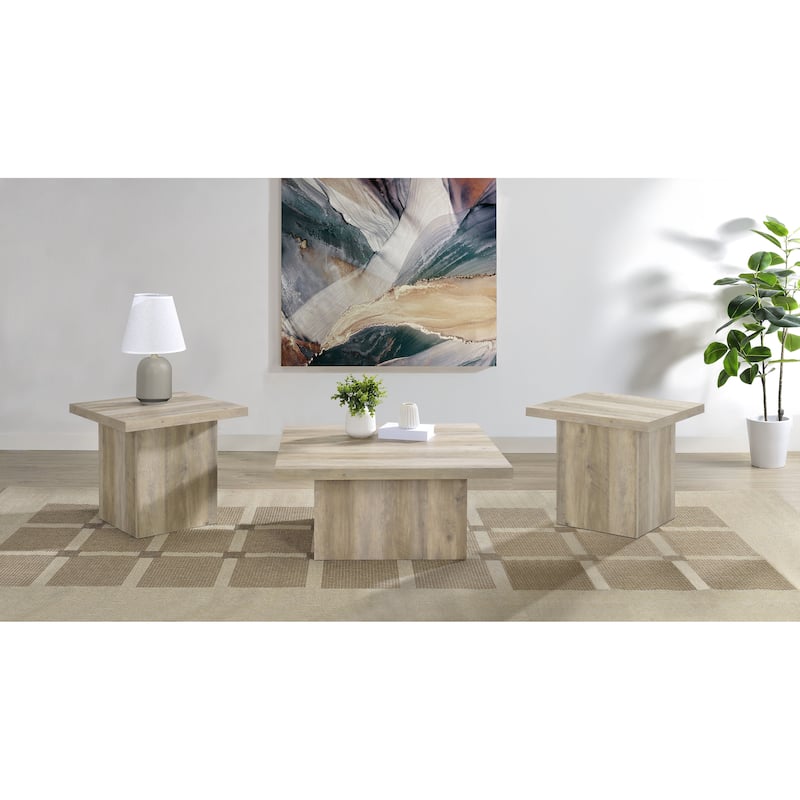 Devar Square Coffee And End Table Set - Distressed Pine - 3-piece set