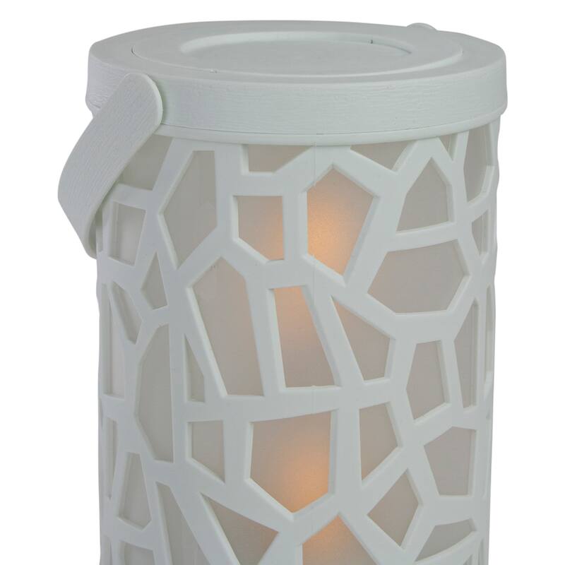 LED Lighted Faux Flame Mosaic Lantern with Handle - 6.5" - White