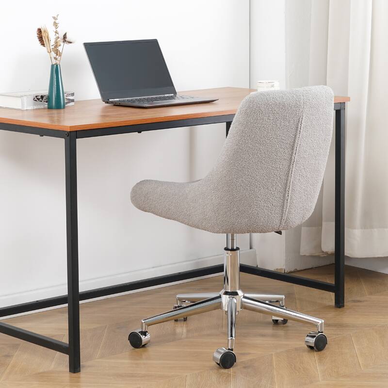 Modern teddy fleece fabric with legs dining chair, lift adjustment, free movement convenient, space saving. (set of 1)