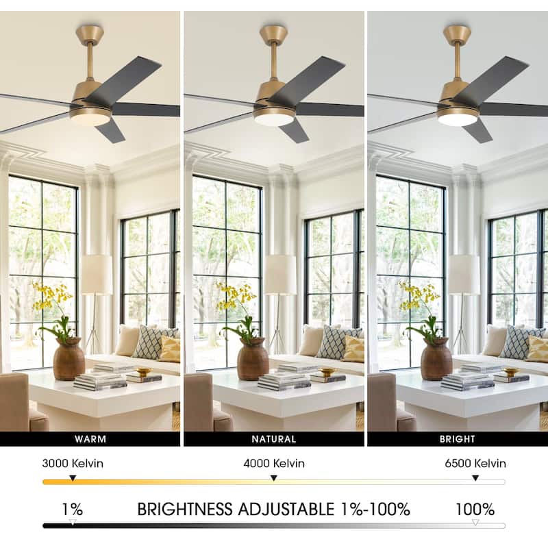 Vaczon 52" Gold Reversible Modern Smart LED Ceiling Fan with Light and App Comtrol