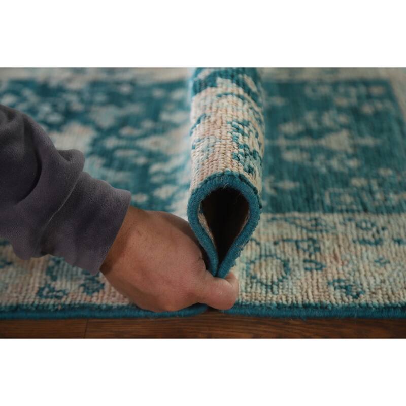 Vegetable Dye Green Oushak Turkish Area Rug Hand-Knotted Wool Carpet - 2'1"x 3'11"