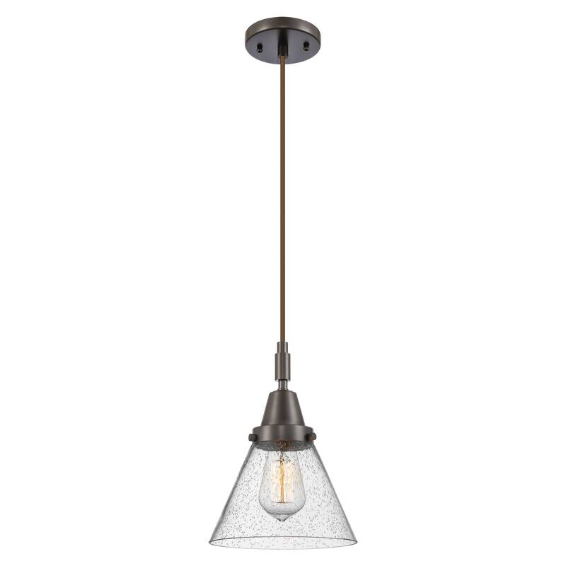 Innovations Lighting Downtown Urban - Caden Cone - 1 Light 8" Cord Hung Mini Pendant - Oil Rubbed Bronze/Seedy Shade