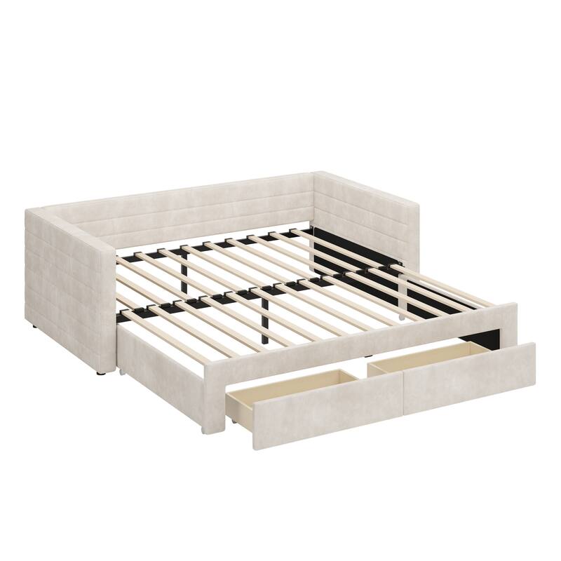 Tufted Upholstered Daybed with Pull-Out Expansion & 2 Hidden Drawers by Harper&Bright Designs