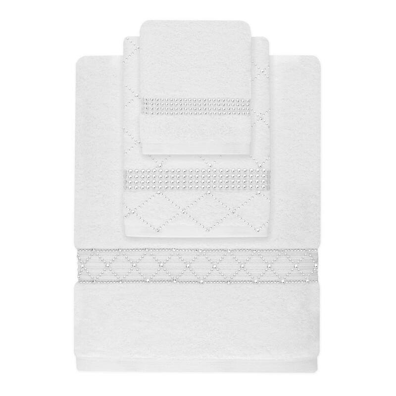 Sparkles Home Atlas 3-Piece Rhinestone Towel Set - White