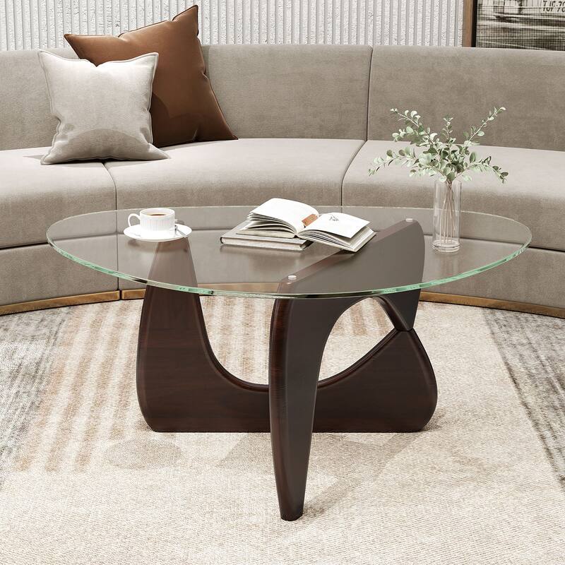 Gymax Triangle Coffee Table w/ Tempered Glass Top & Adjustable Rubber