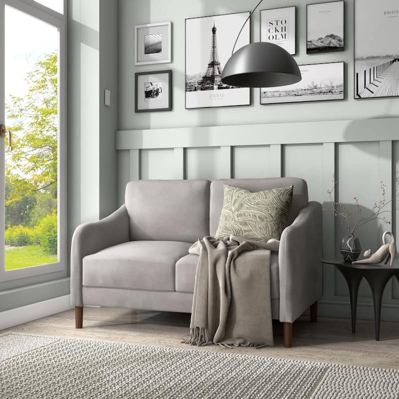 DH BASIC Modern 52-inch Velvet Upholstered Loveseat with Cushions - Grey