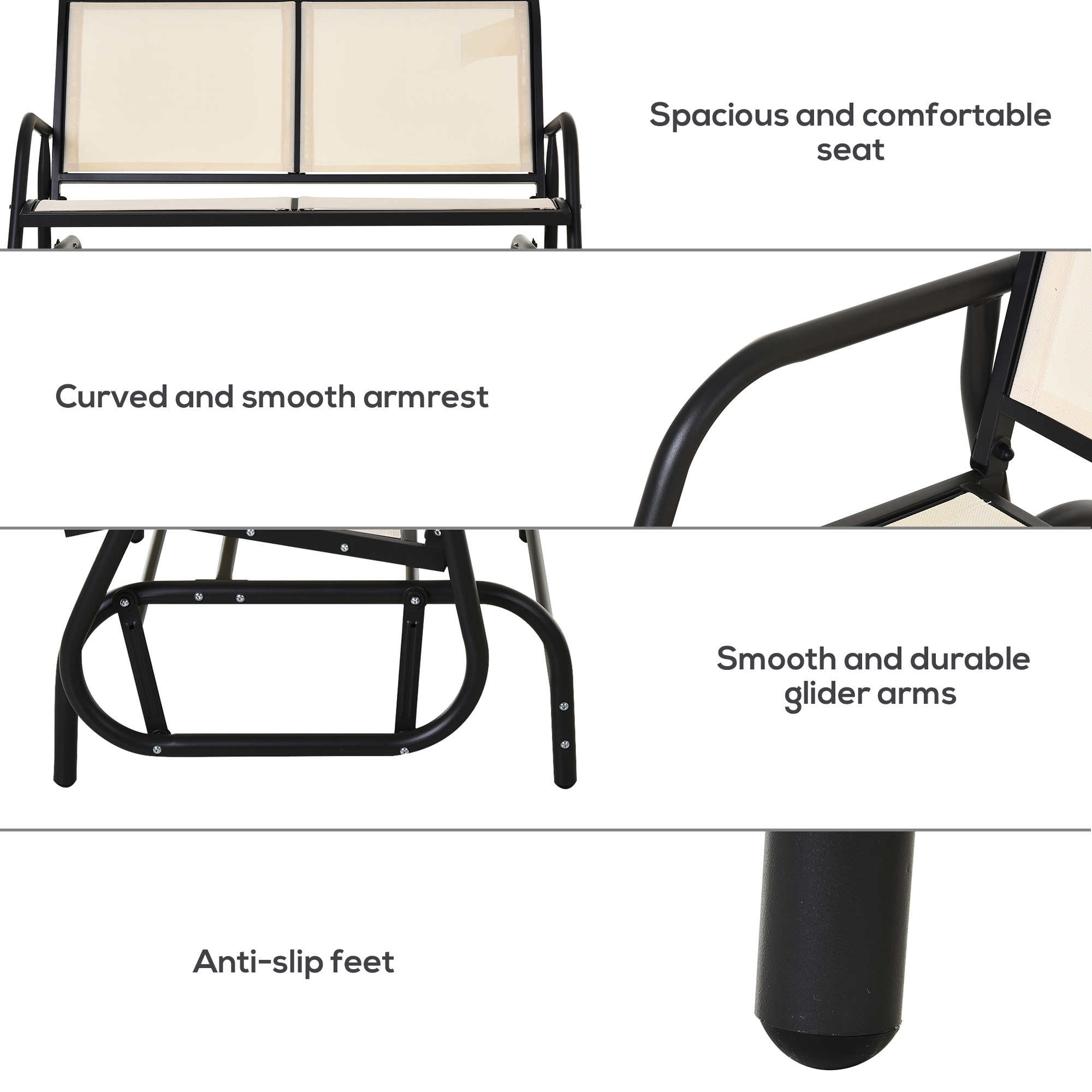 Two-Person Outdoor Glider Bench With Powder Coated Steel Frame For Patio