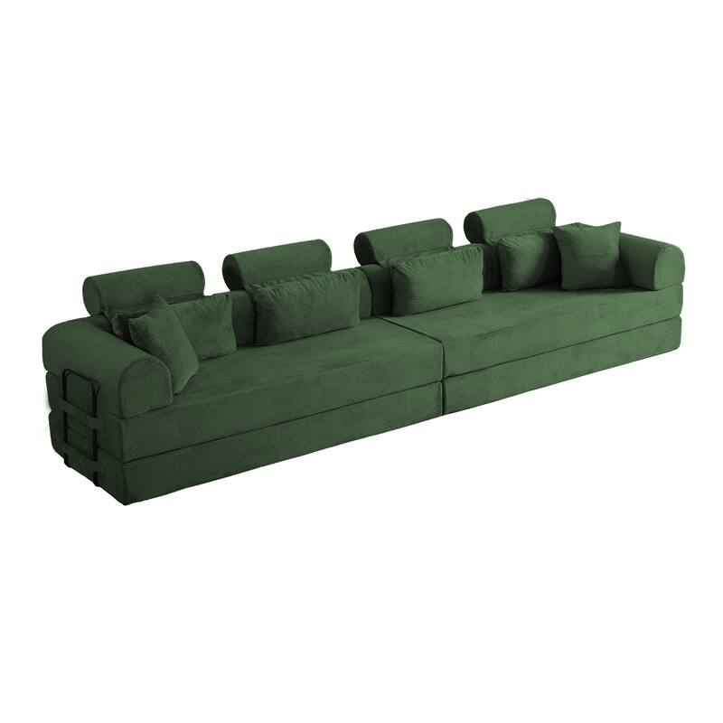 Oversized Convertible Sleeper Sofa Bed, L Shape Modular Sectional Cloud Sofa with Fixed-Shape Frame, Boneless Couch with Pillow