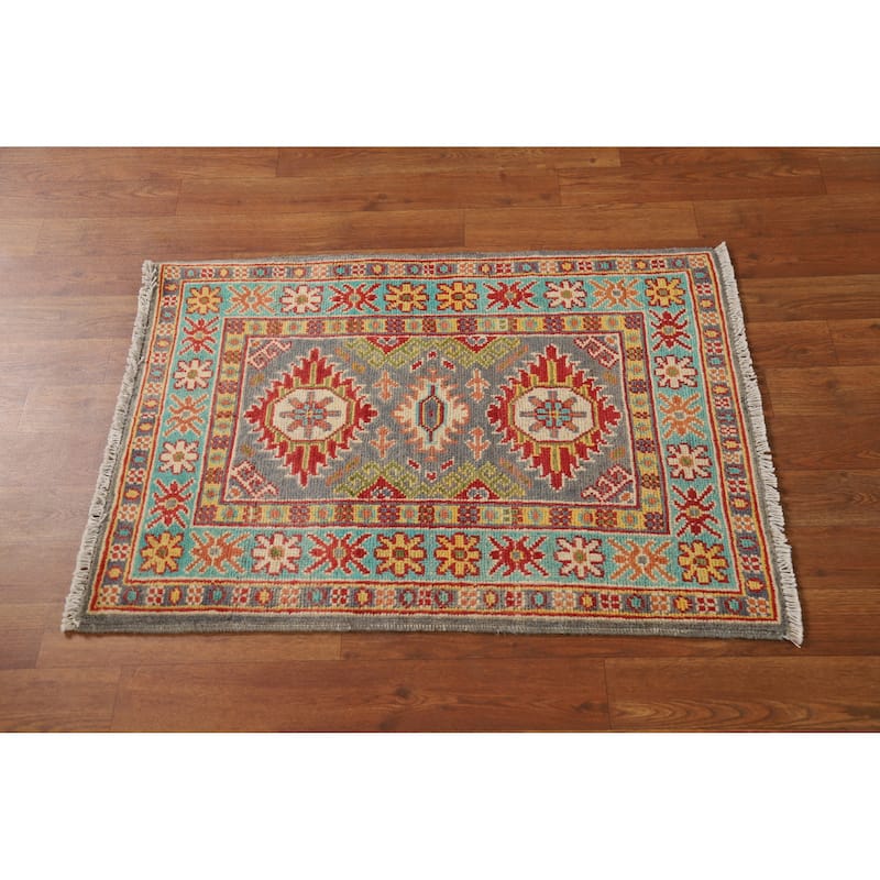 Traditional Gray Kazak Oriental Foyer Rug Handmade Wool Carpet - 2'0"x 3'0"
