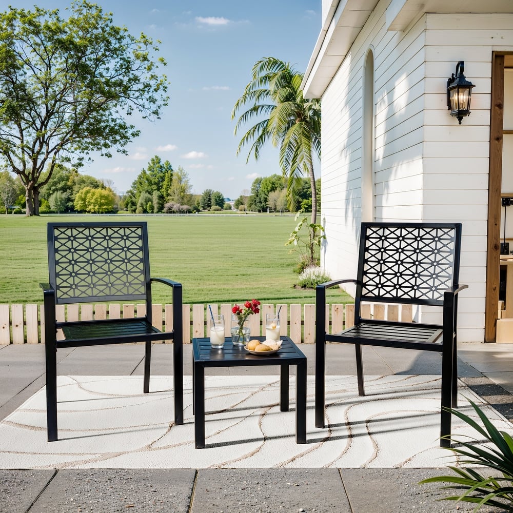 3-Piece Bistro Set, Outdoor Bistro Set, Stackable Metal Square Table and Chairs - 22.8x21.5x35in