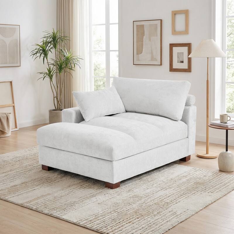 Modern Corduroy L-Shaped Sofa Chaise Lounge Couch - Off-White/Left/Chenille - Left Facing