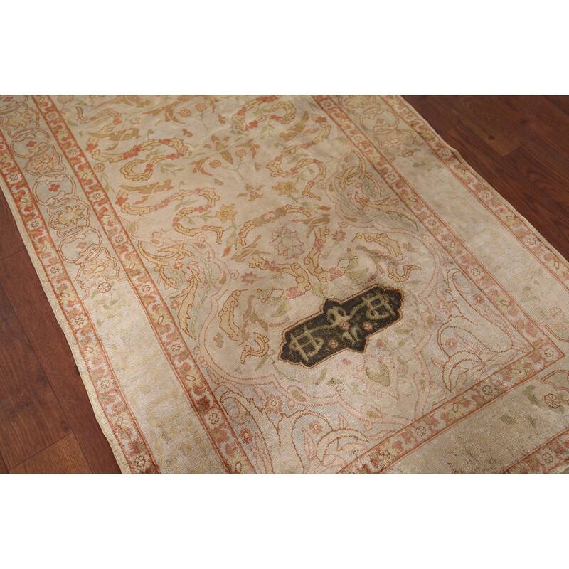 Pre-1900 Antique Hereke Vegetable Dye Turkish Rug Handmade Silk Carpet - 2'3" x 3'11"