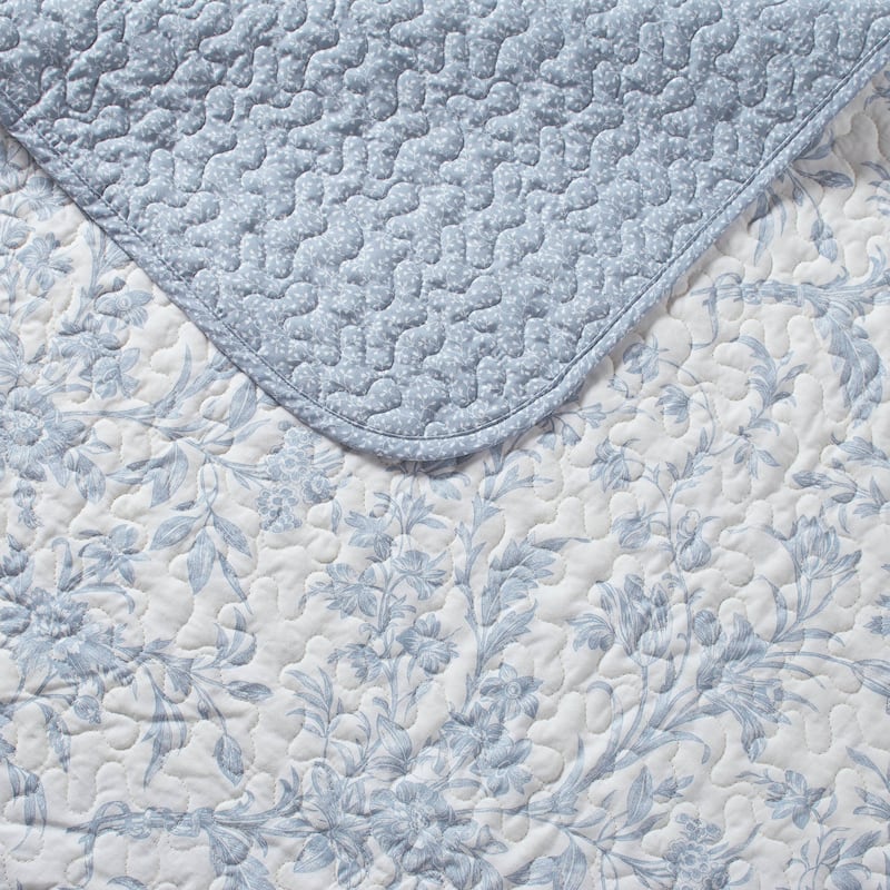 Laura Ashley Amberley Cotton Reversible Blue Quilt Set
