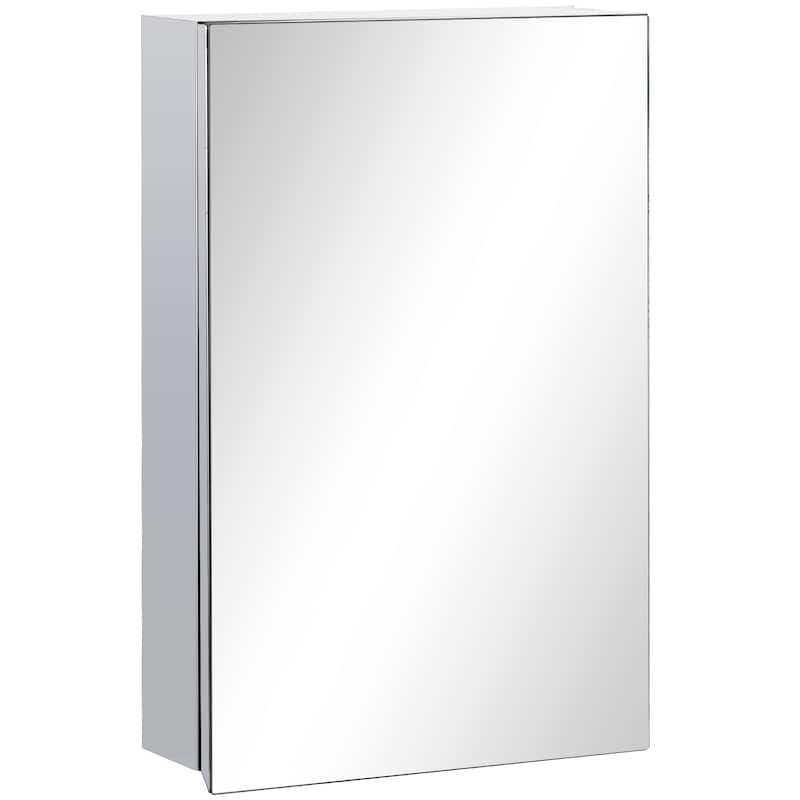 Wall-Mounted Medicine Cabinet with Mirror, Bathroom Mirror Cabinet Wall Mounted with Hinged Door, Storage Shelves, Silver