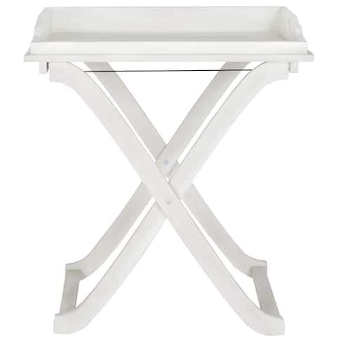 SAFAVIEH Outdoor Living Covina Antiqued White Acacia Wood Folding Tray Table - 18.9" x 27.2" x 31.5"