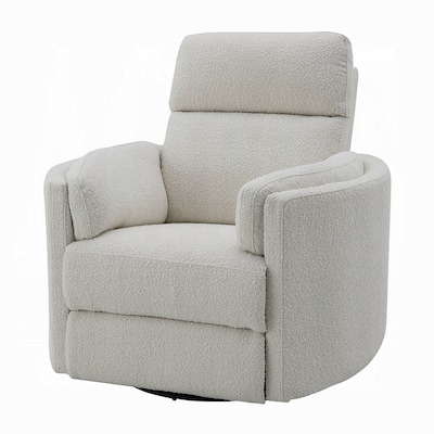 Siri Swivel Glider Recliner Chair, Plush Beige Boucle, Soft Cushioned
