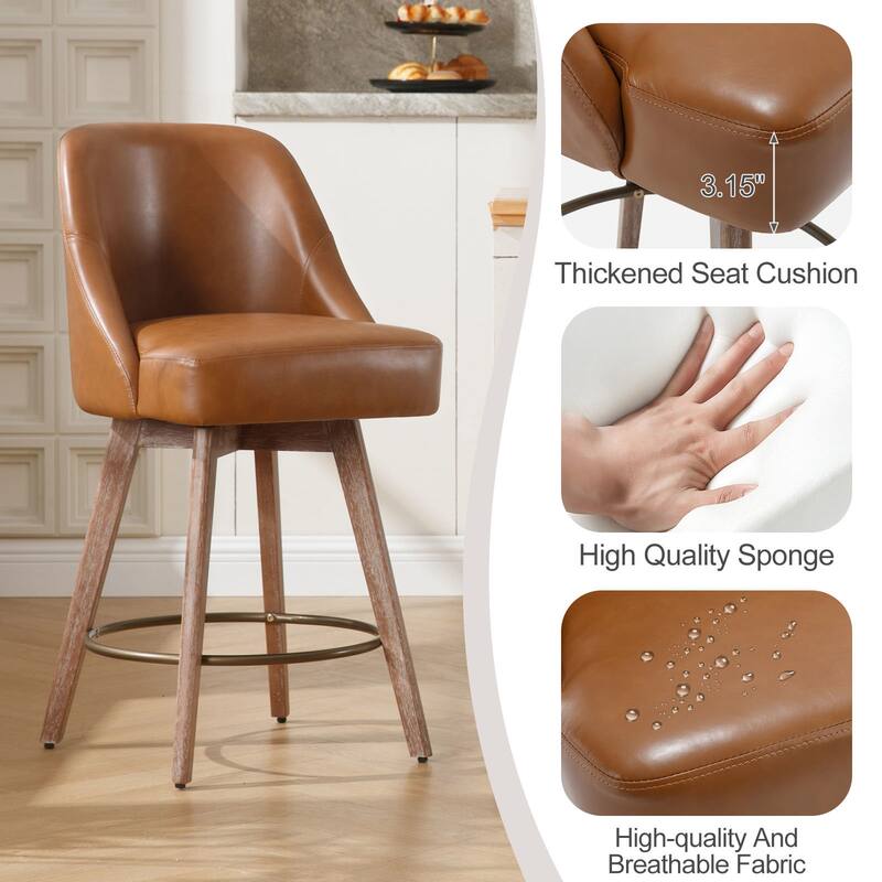 26" Counter Height Swivel Bar Stool, Upholstered Counter Stools - 39.37" (H) x 22.44" (D) x 21.65" (W)