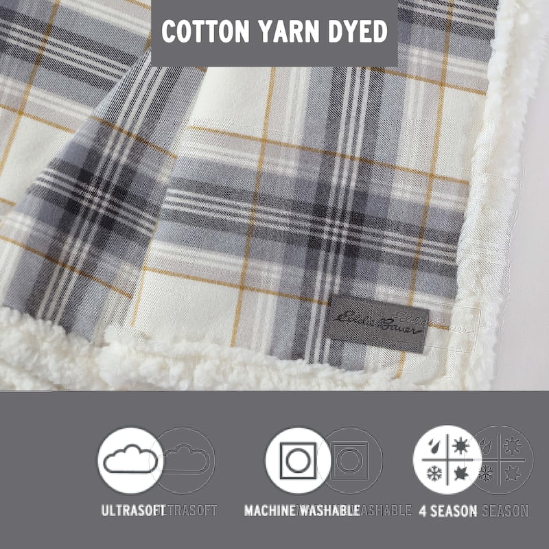 Eddie Bauer Cotton Flannel/Shearling Reverse Throw Blanket