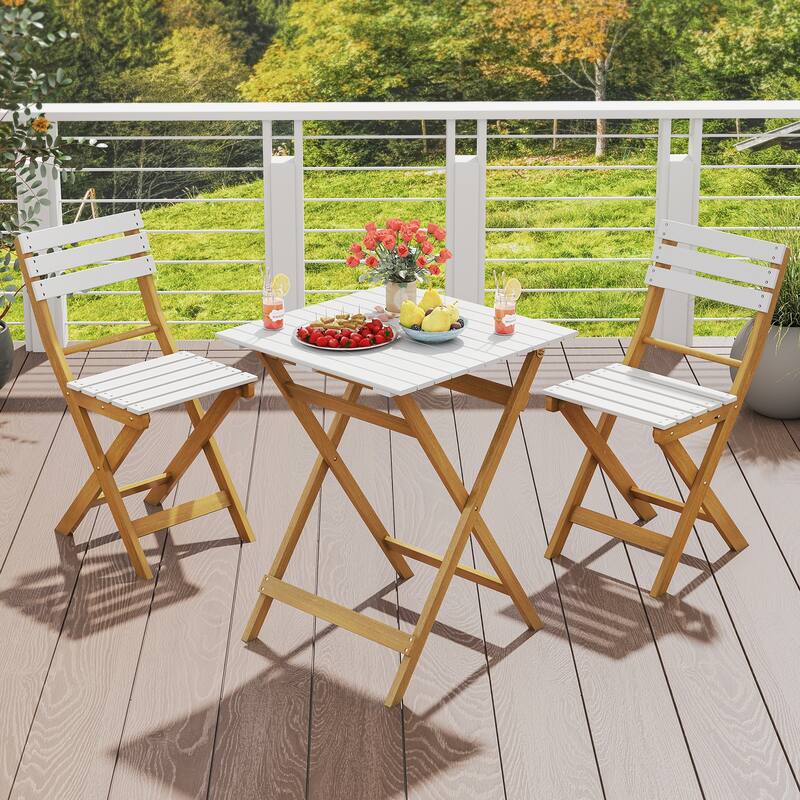 3 Piece Folding Patio Bistro Set with Foldable Design Acacia Wood Porch Chairs and Square Table - 23" × 23" × 29.5"