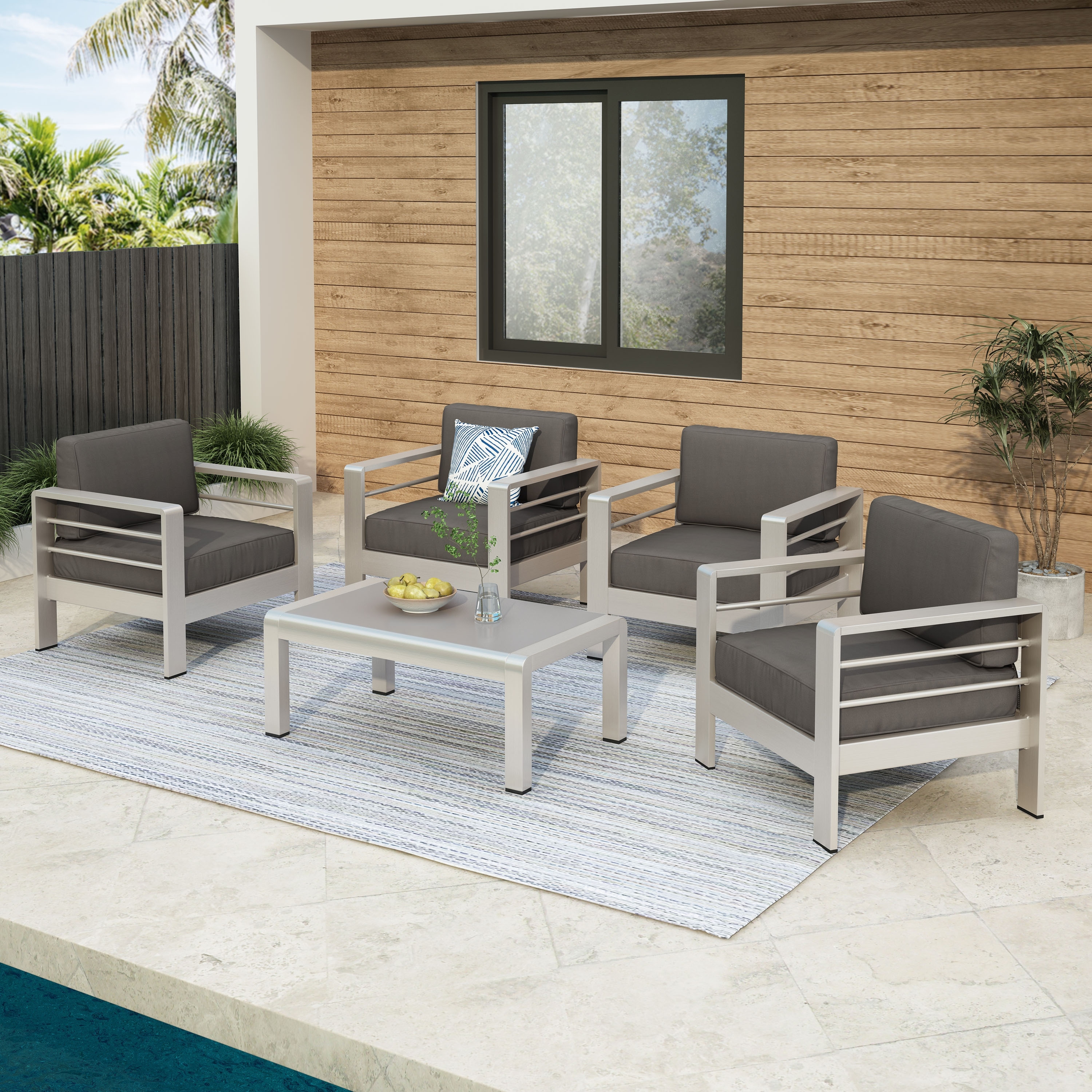 Christopher knight home cape coral outdoor aluminum 5 piece sofa set with cushions outlet