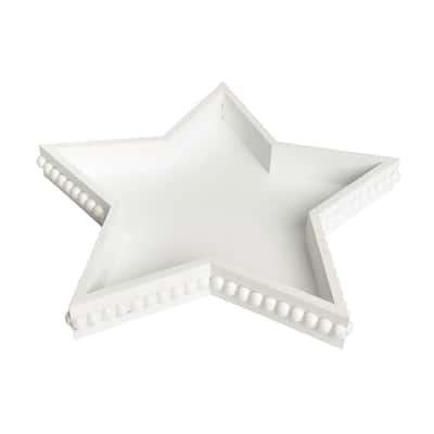 Transpac Wood 15.25 in. White Christmas Beaded Star Shaped Tray