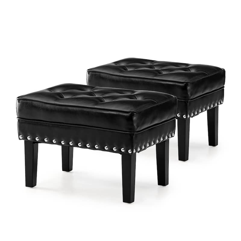 Glitzhome Set of 2 22"W Leatherette Button-tufted Foot Stools Ottomans