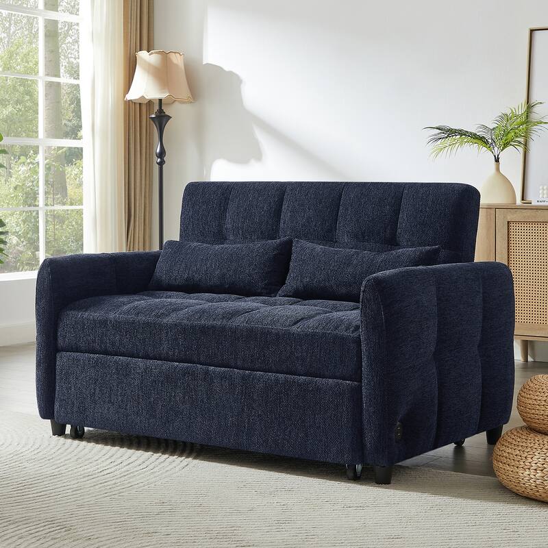 52.8" Adjustable Loveseat Sleeper, 3 USB Ports, 2 Pillows Included