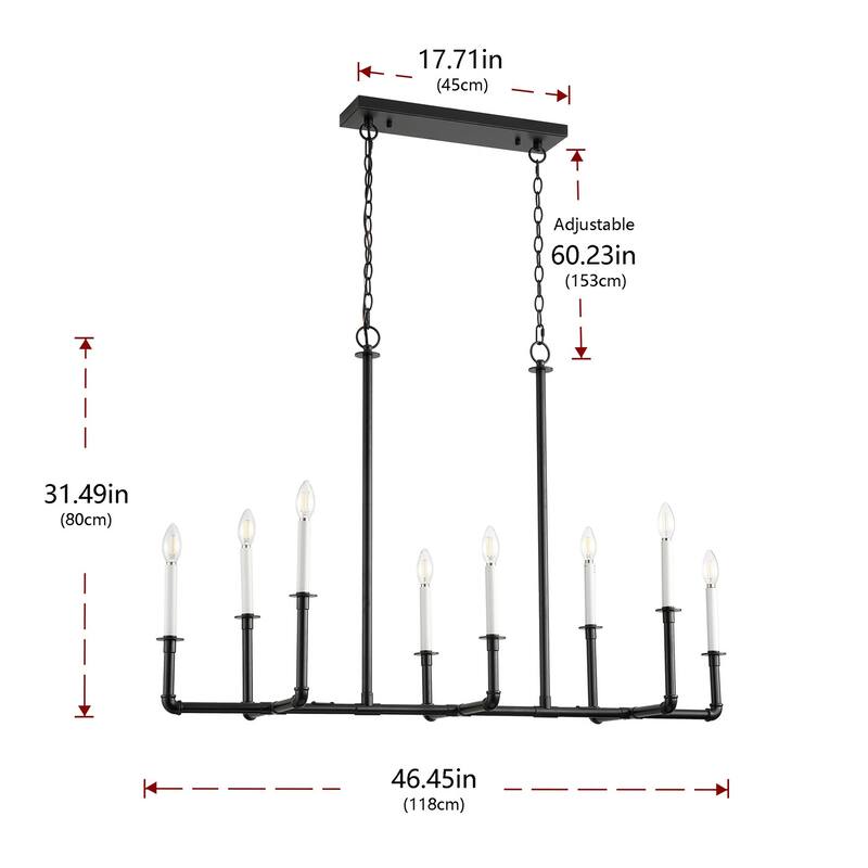 8-Lights Creative Candle Lamp Head Kitchen Island Lights - 46.5"D×17.7"W×91.7"H (Adjustable)