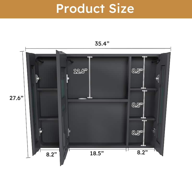 Mirror Cabinet with 3 Colors LED Light,Defogging and Hair Dryer Holder