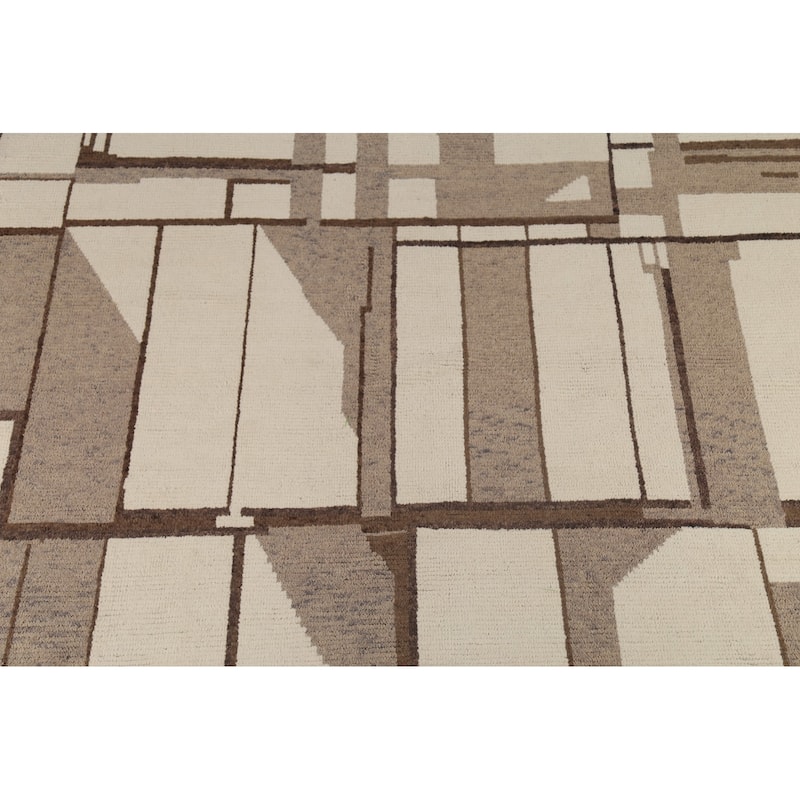 Moroccan Abstract Area Rug Hand-Knotted Geometric Wool Carpet - 8'10"x 12'2"