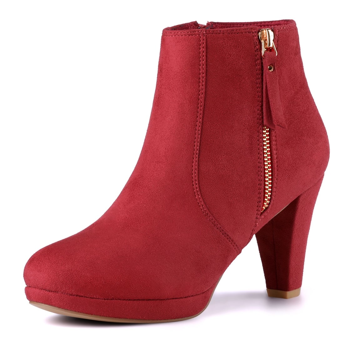 red low heel booties