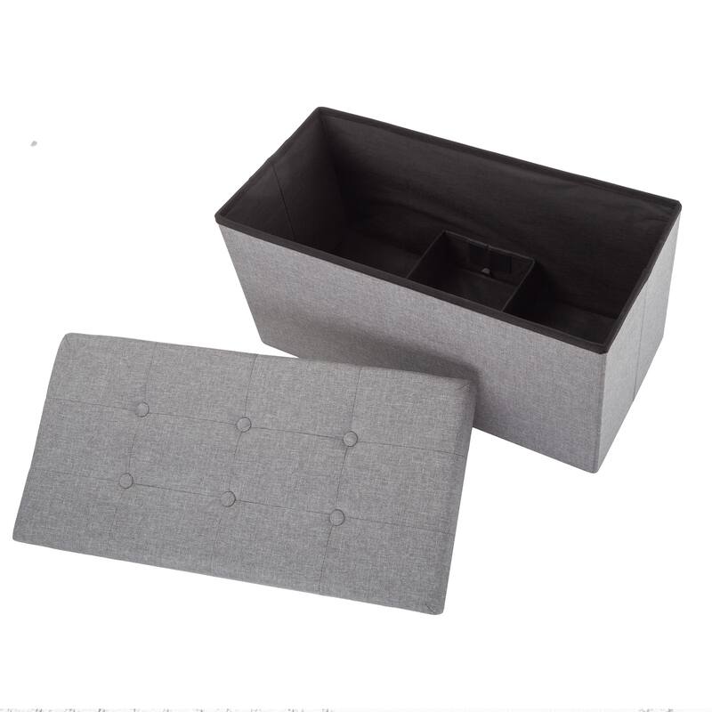 Lavish Home 30-Inch Foldable Storage Tufted Ottoman with Removable Lid