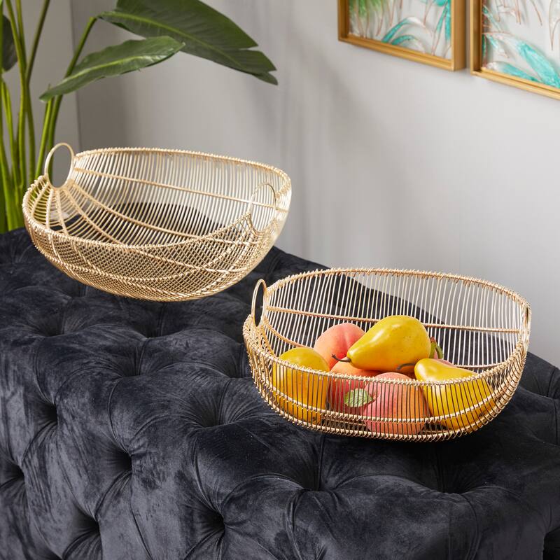 Gold Iron Contemporary Decorative Bowl (Set of 2) - 15 x 15 x 8