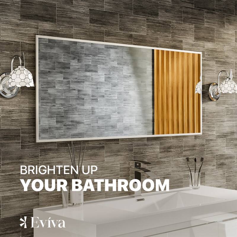 Eviva Sax 47" x 20" Rectangular Brushed Nickel Metal Framed Mirror - Brushed Nickel