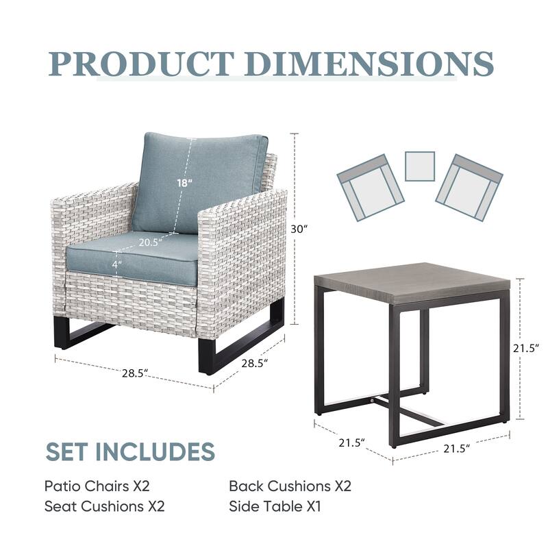 3PCS Patio PE Wicker Chair with Cushion and Table