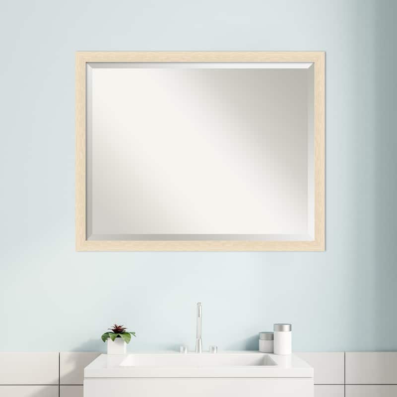 Woodgrain Stripe Beveled Wood Framed Bathroom Vanity Wall Mirror