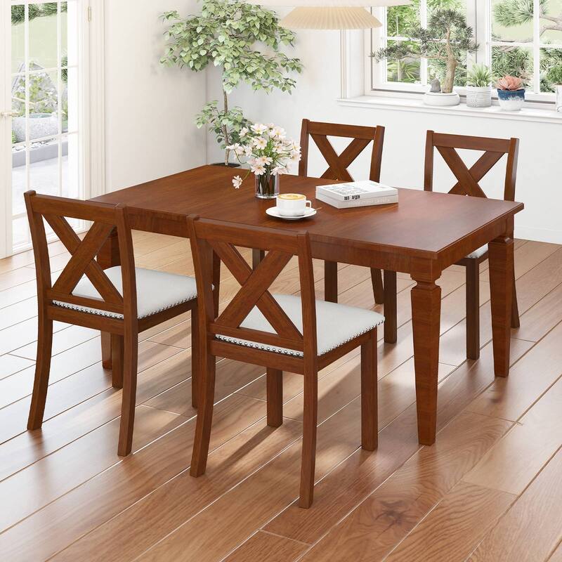 Beige Linen Upholstered Dining Chairs Set of 2 with Acacia Wood Legs Padded Seats and Curved Backrest - 17.5" x 21" x 36"