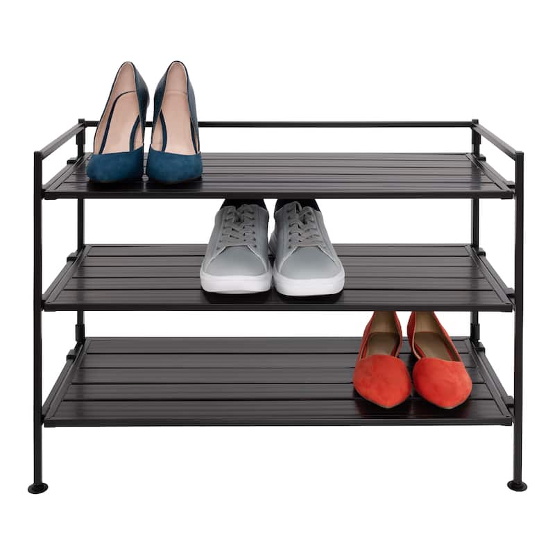 Seville Classics 9-Pair 3-Tier White Resin Slat Metal Frame Stackable Shoe Rack