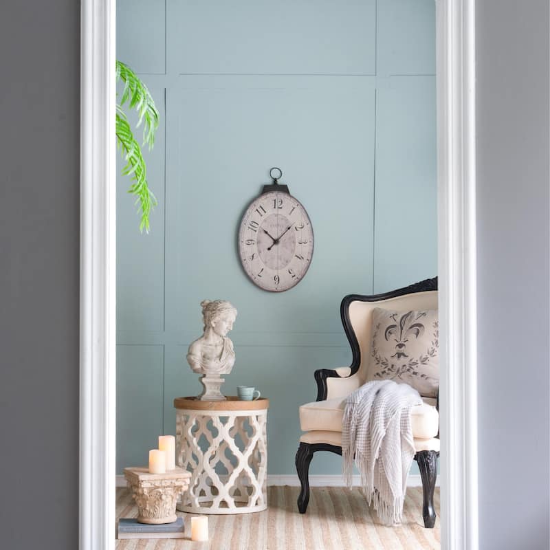 18" x 29" Oval Wall Clock - Ivory