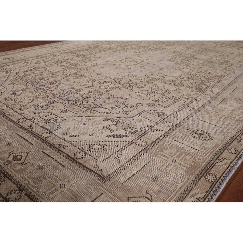 Distressed Tabriz Persian Vintage Area Rug Hand-Knotted Wool Carpet - 6'4" x 9'2"