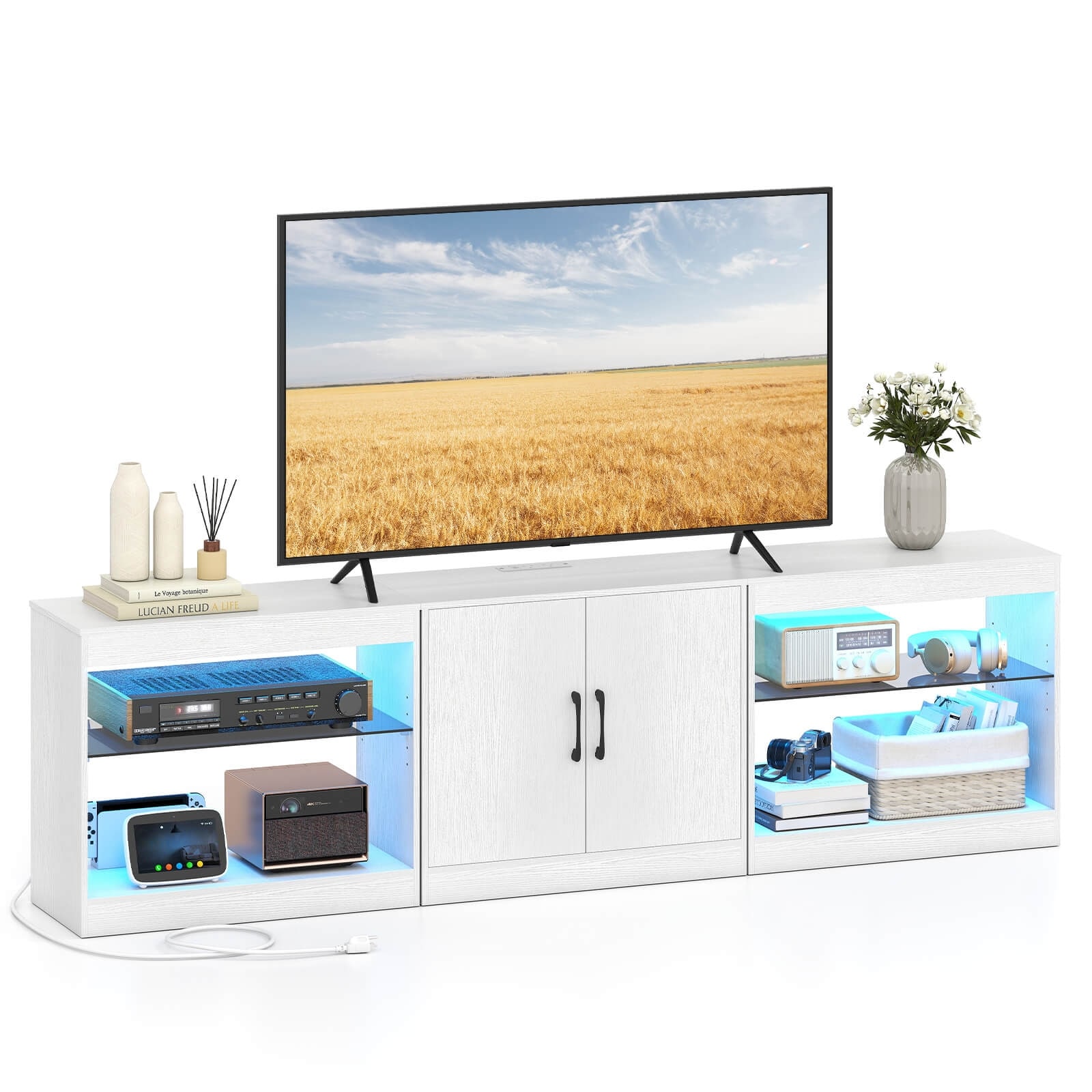 Costway TV Stand with Power Outlets Adjustable LED Lights Storage - See Details